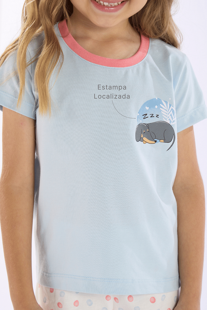 PIJAMA MEIA MANGA EM MEIA MALHA COM SHORTS EM MALHA ROTATIVA FEMININO 