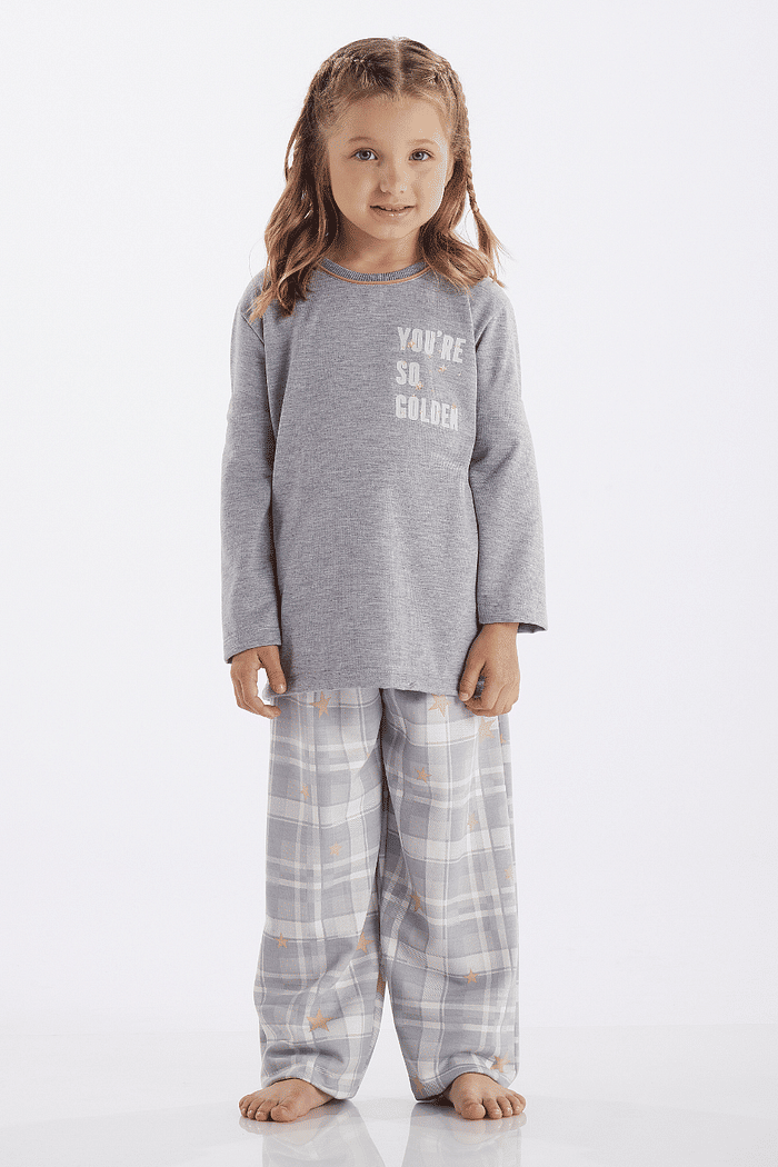 PIJAMA MANGA LONGA EM MOLETINHO COM CALCA EM MOLETINHO ROTATIVO FEMININO