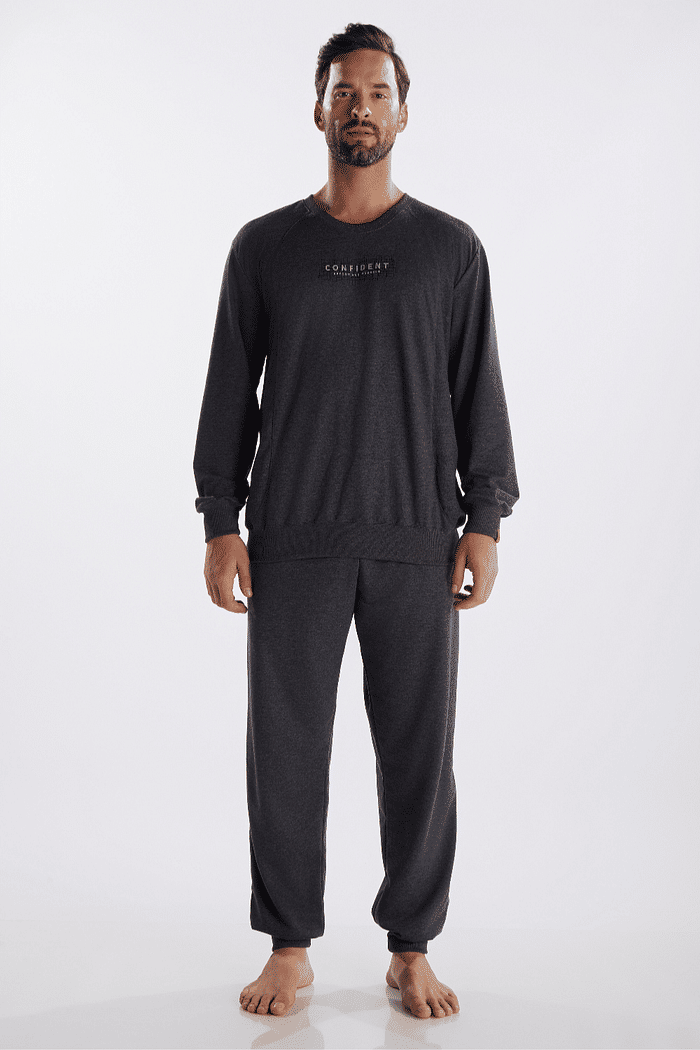 PIJAMA MANGA LONGA COM CALCA EM MOLETINHO CARECA MASCULINO 