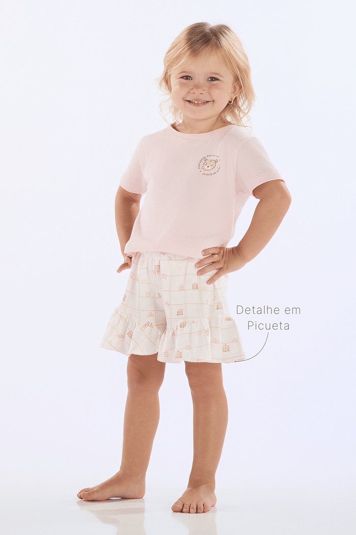 PIJAMA MEIA MANGA EM MEIA MALHA COM SHORTS EM MALHA ROTATIVA FEMININO