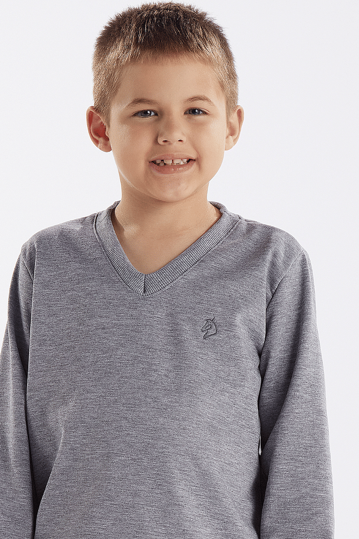 PIJAMA MANGA LONGA DECOTE V COM CALCA EM MOLETINHO MASCULINO