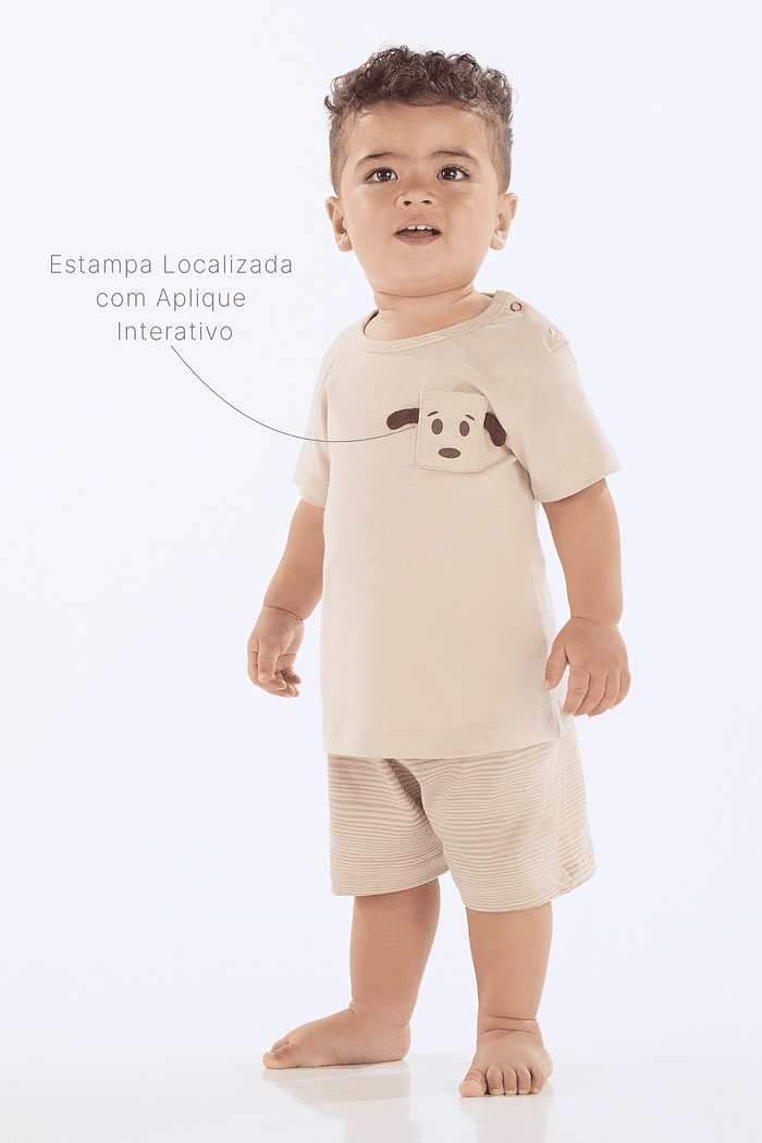 PIJAMA MEIA MANGA EM MEIA MALHA COM SHORTS EM MALHA ROTATIVA MASCULINO