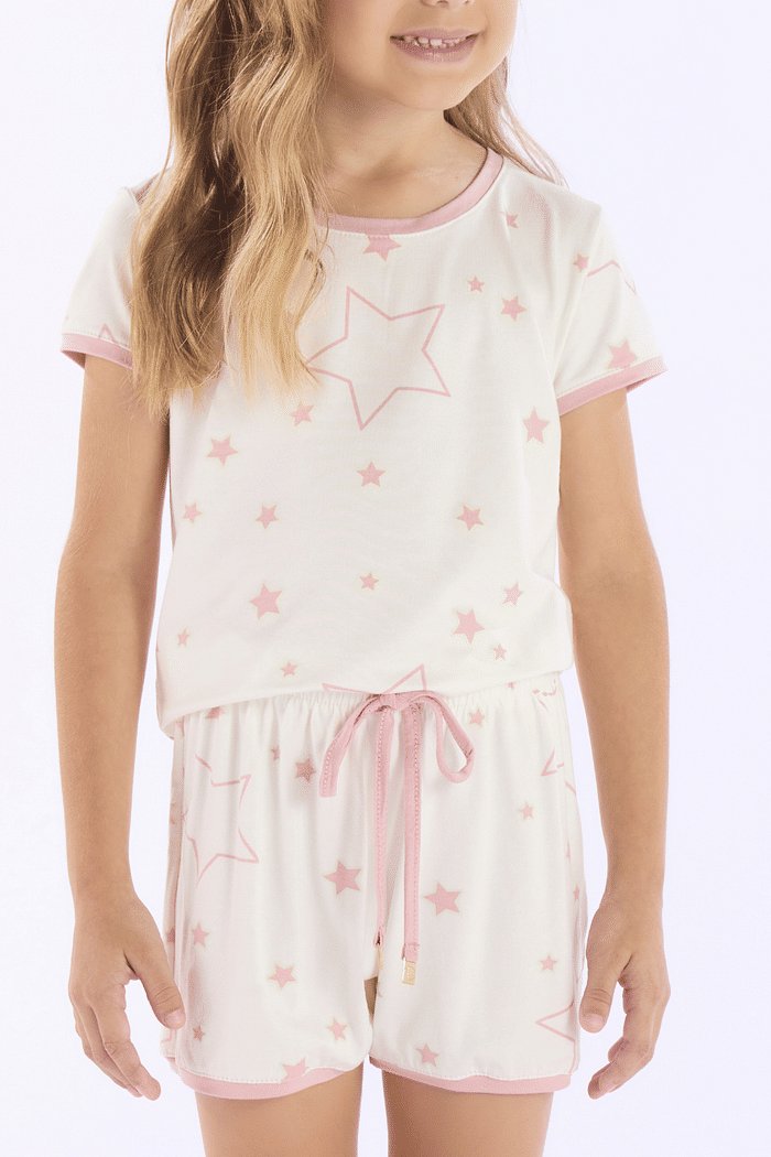PIJAMA MEIA MANGA COM SHORTS EM VISCOLYCRA ROTATIVA FEMININO