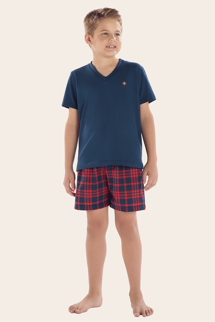 PIJAMA MEIA MANGA EM MEIA MALHA COM BERMUDA EM TECIDO TINKER MASCULINO