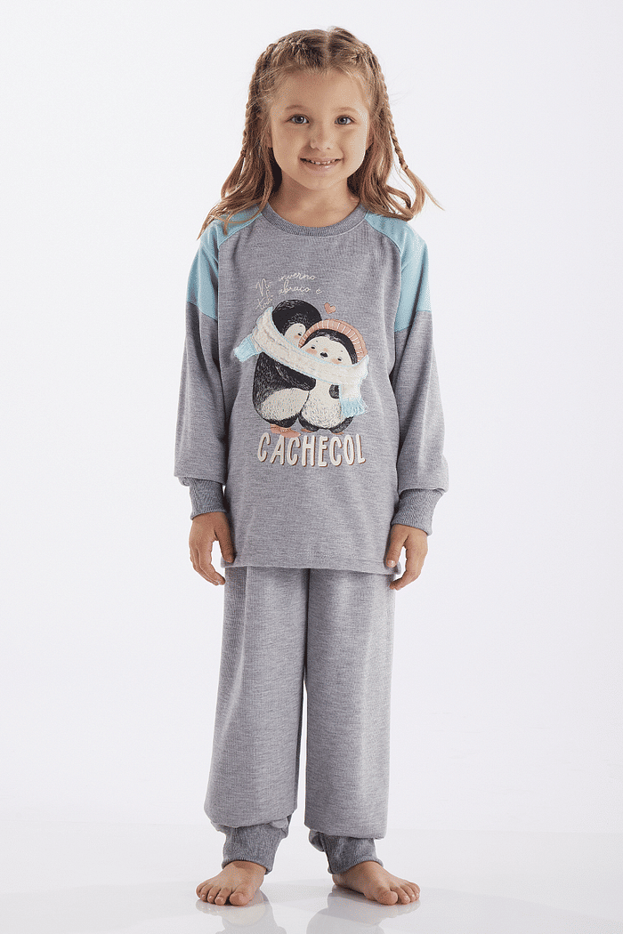 PIJAMA MANGA LONGA COM CALCA EM MOLETINHO FEMNINO