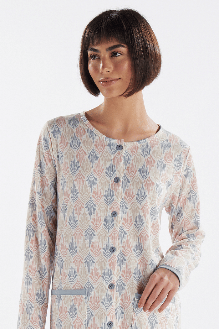 CAMISOLA MANGA LONGA ABERTURA FRONTAL EM MOLETINHO ROTATIVO FEMININO 