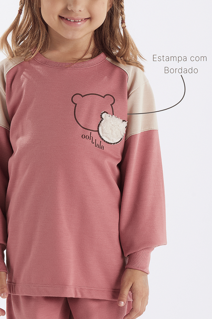 PIJAMA MANGA LONGA COM CALCA EM MOLETINHO FEMNINO