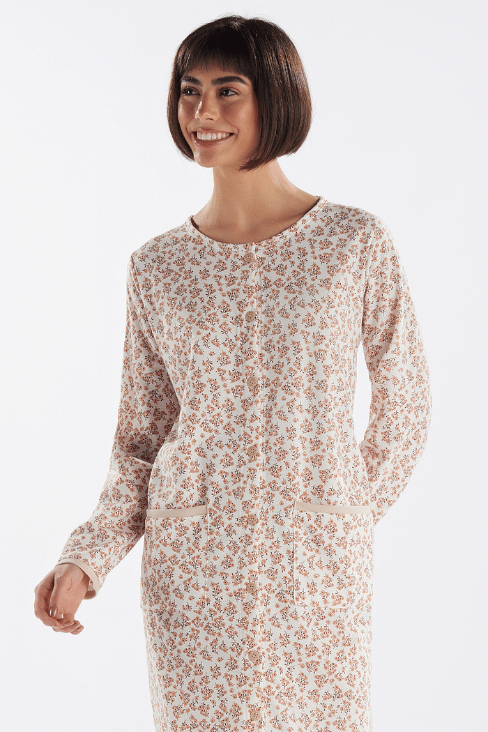 CAMISOLA MANGA LONGA ABERTURA FRONTAL EM MOLETINHO ROTATIVO FEMININO 