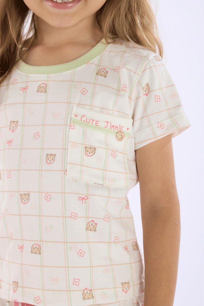 PIJAMA MEIA MANGA COM SHORTS EM MALHA ROTATIVA FEMININO 