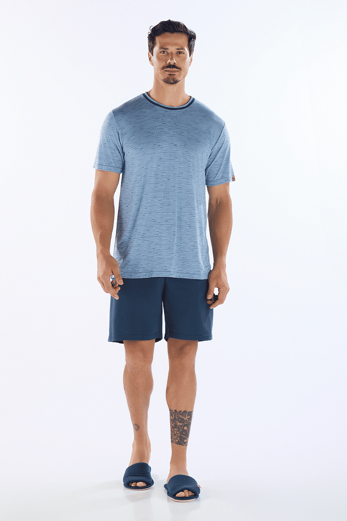 PIJAMA MEIA MANGA EM MALHA JET COM BERMUDA EM MEIA MALHA MASCULINO 