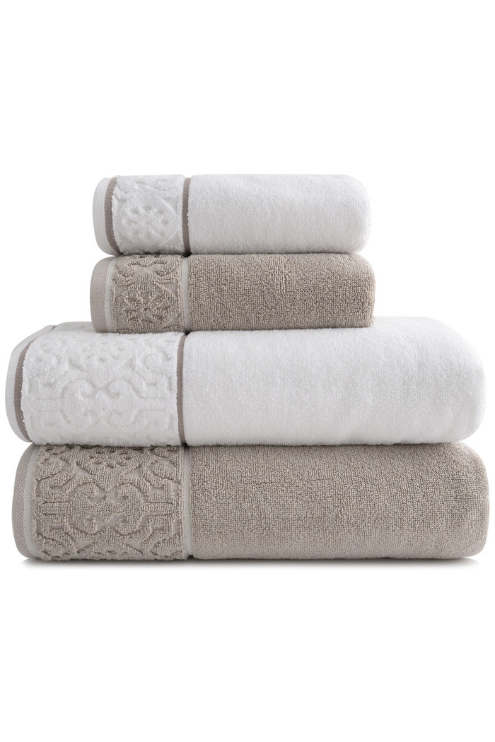 Jogo de Toalha Banhão 500g 4 peças Super Soft Zero Twist Arabesco - Branco e Bege