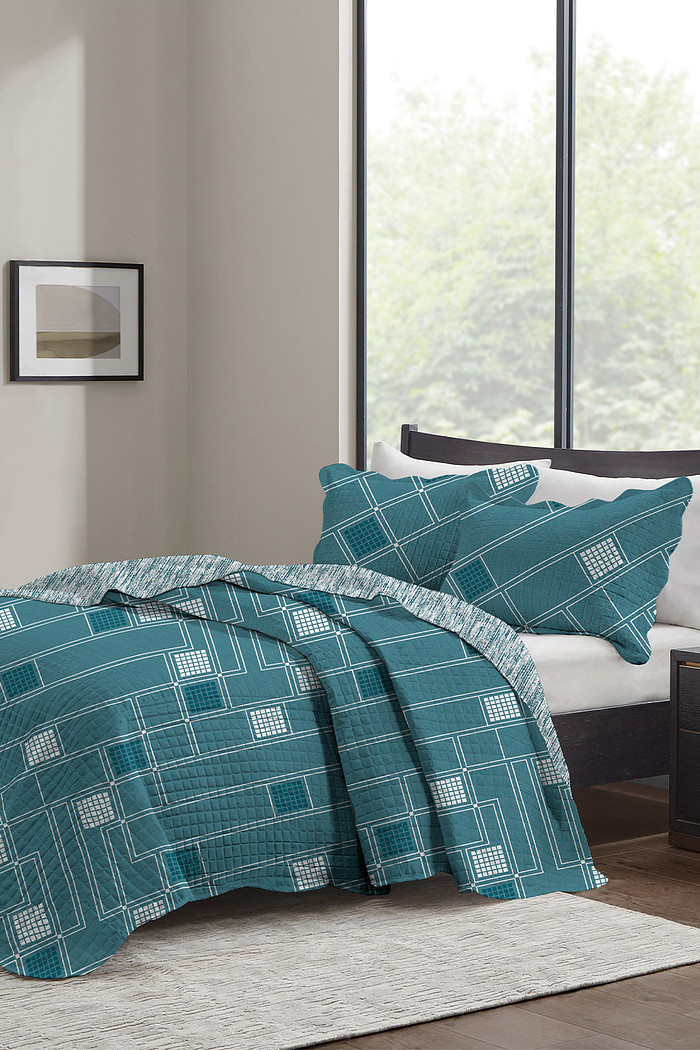 Kit Cobre Leito Colcha Queen 3 Peças Boutis Estampada Dupla Face - Oslo