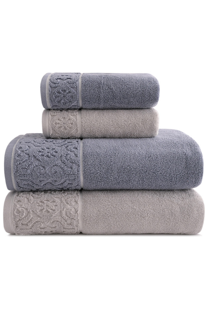 Jogo de Toalha Banho 500g 4 peças Super Soft Zero Twist Arabesco - Azul e Cinza