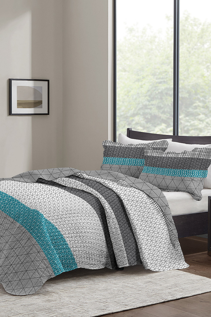 Kit Cobre Leito Colcha Casal 3 Peças Boutis Estampada Dupla Face - Bristol