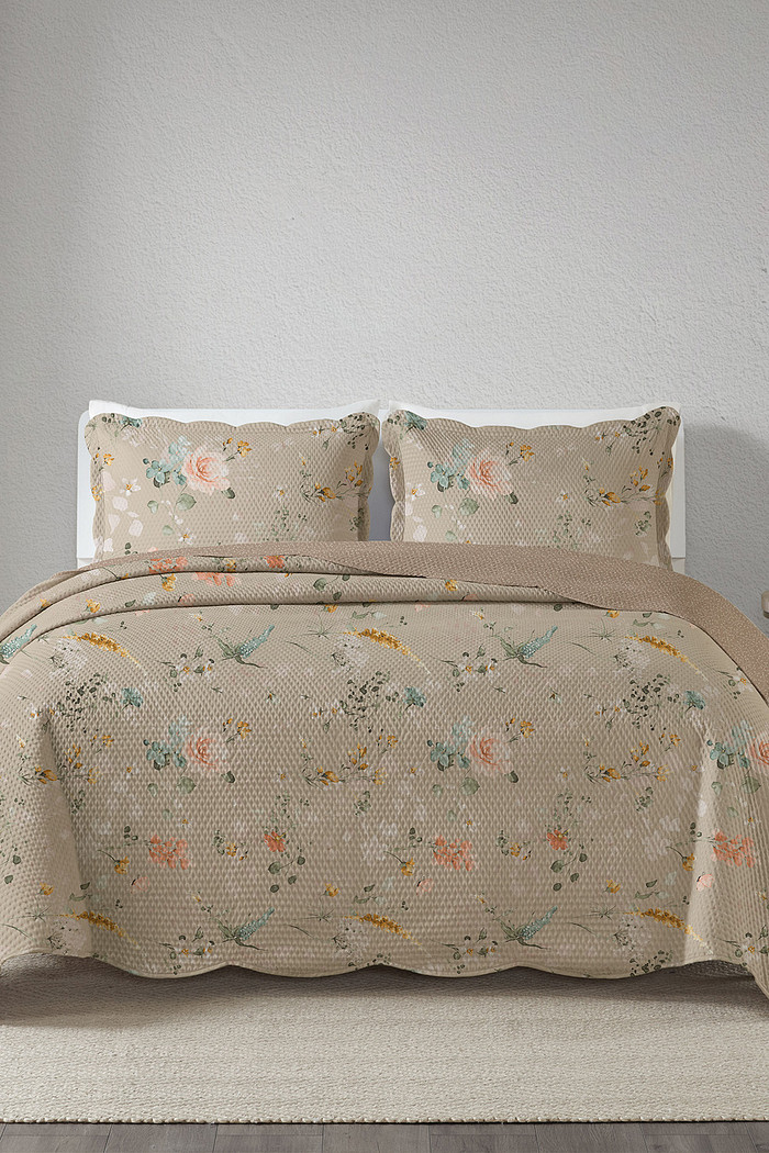 Kit Cobre Leito Colcha Casal 3 Peças Boutis Estampada Dupla Face - Liv