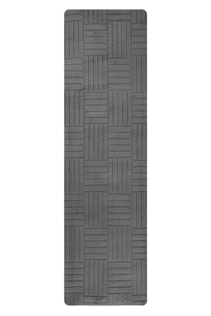 Tapete Passadeira Microfibra SuperSoft Pequim 60x200 - Grid Chumbo