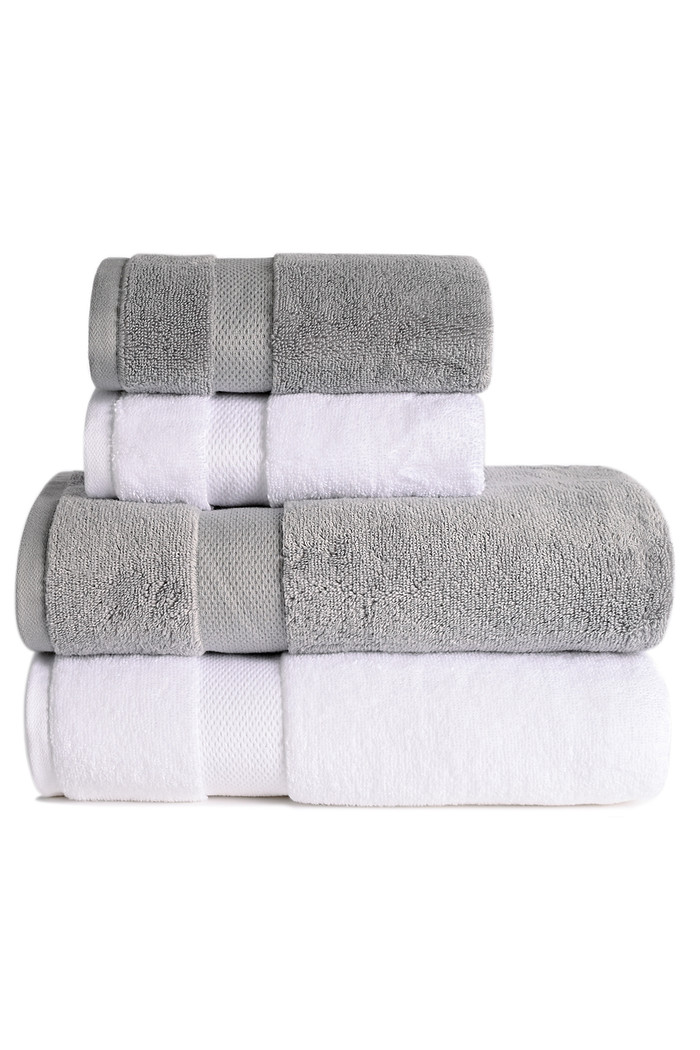 Jogo de Toalha Banhão 500g 4 peças Super Soft Zero Twist - Branco e Cinza