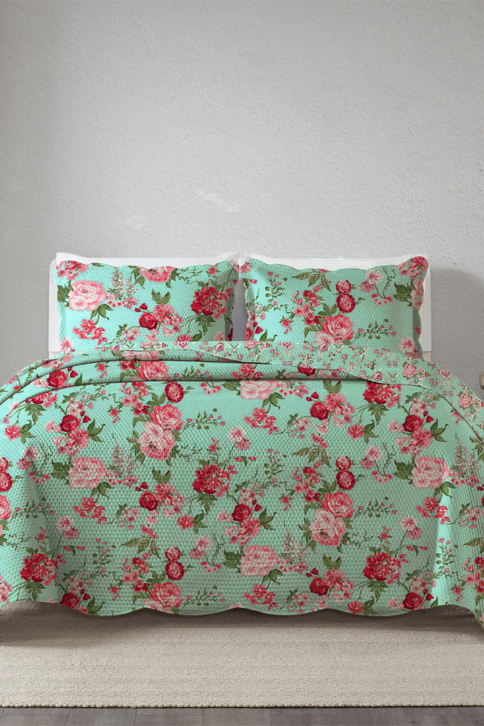 Kit Cobre Leito Colcha Casal 3 Peças Bouti Microfibra Estampada - Eloise