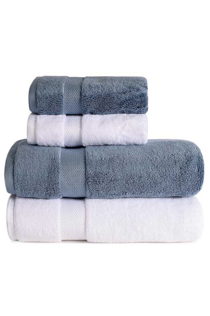 Jogo de Toalha Banhão 500g 4 peças Super Soft Zero Twist - Branco e Azul