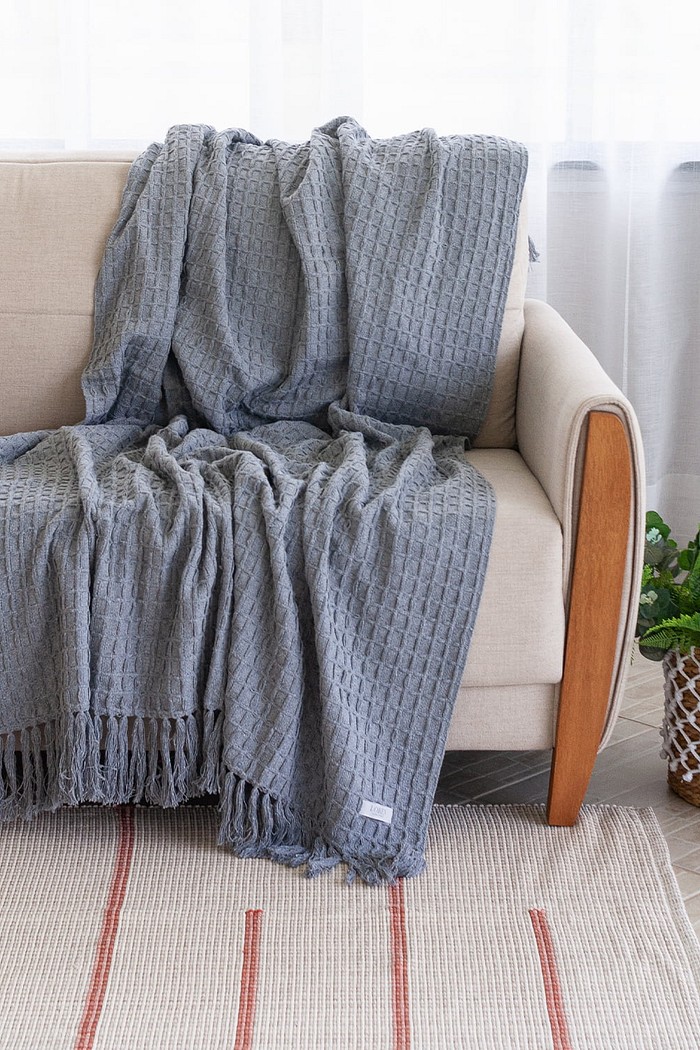 Manta De Sofá Artesanal 1,20m x 1,90m Reliquia Cinza