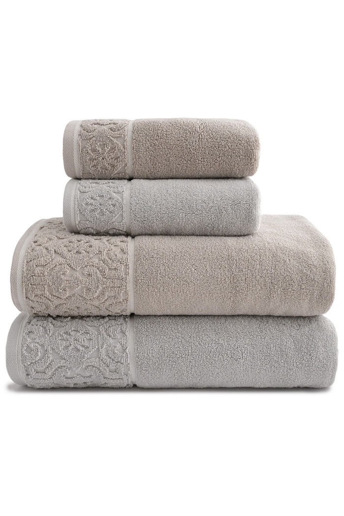 Jogo de Toalha Banho 500g 4 peças Super Soft Zero Twist Arabesco - Bege e Cinza