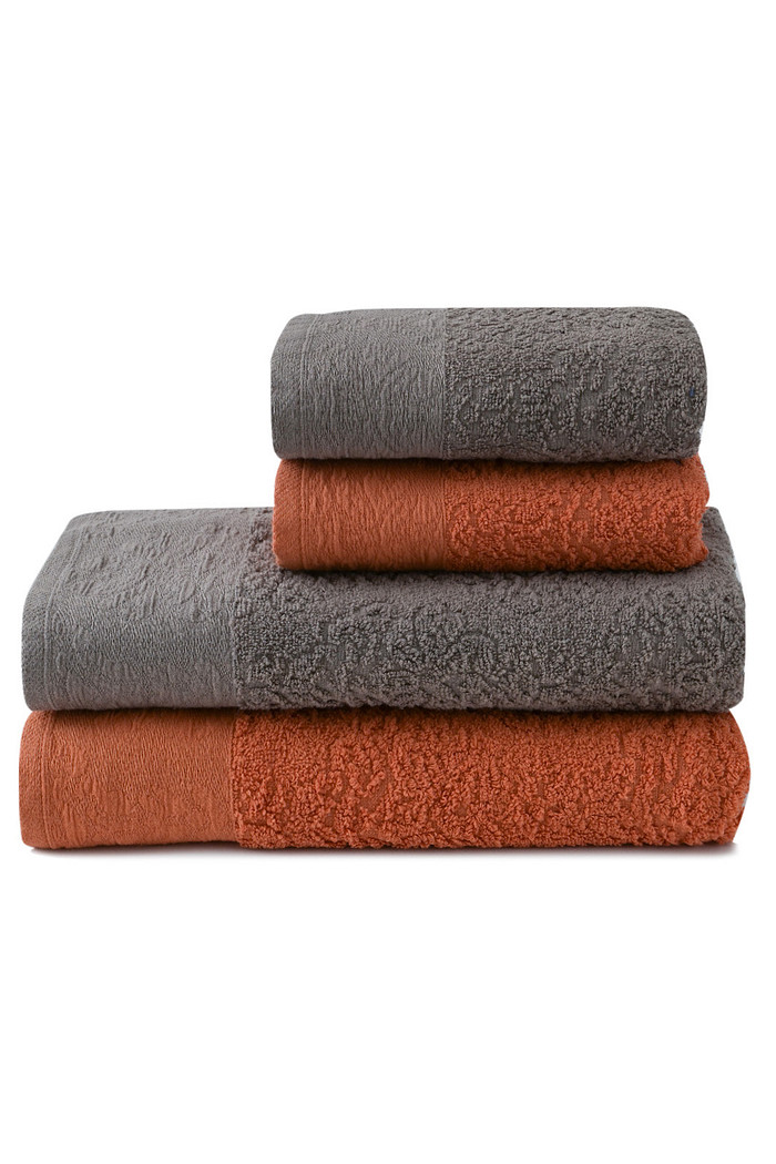 Jogo De Toalhas Banho Fio Penteado Splendore 4 Peças - Terracota e Marinho
