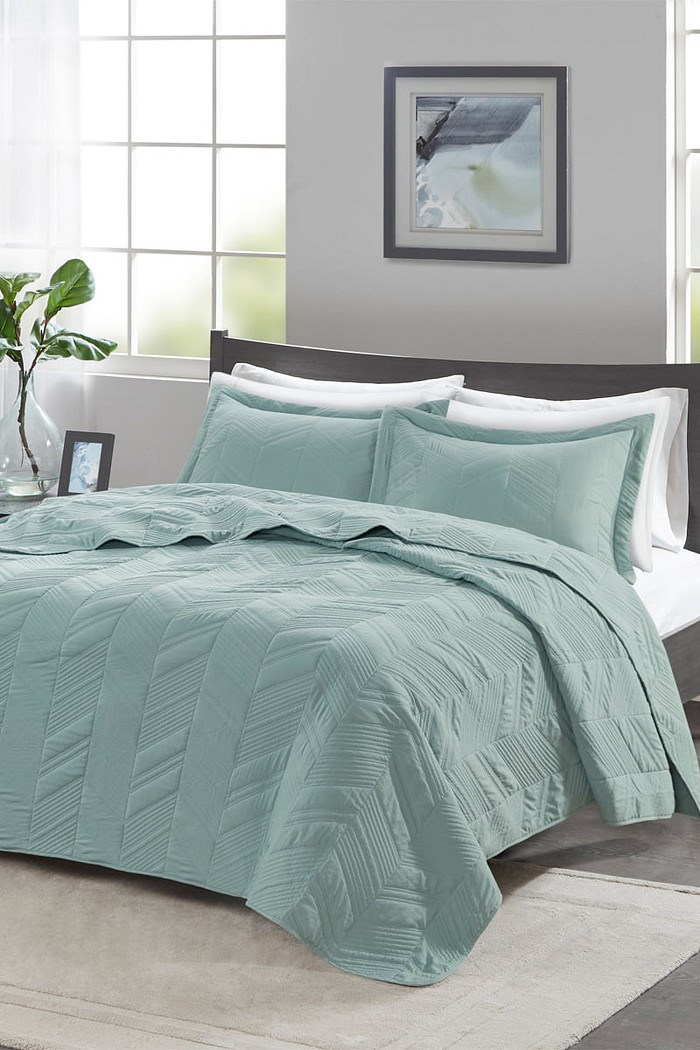 Kit Colcha King Golden Toque de Pessego Costurada Lotus - Verde