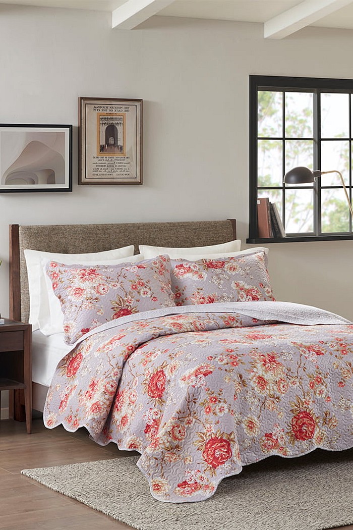 Kit Cobre Leito Colcha Super King 3 Peças Bouti Microfibra Estampada - Elisa