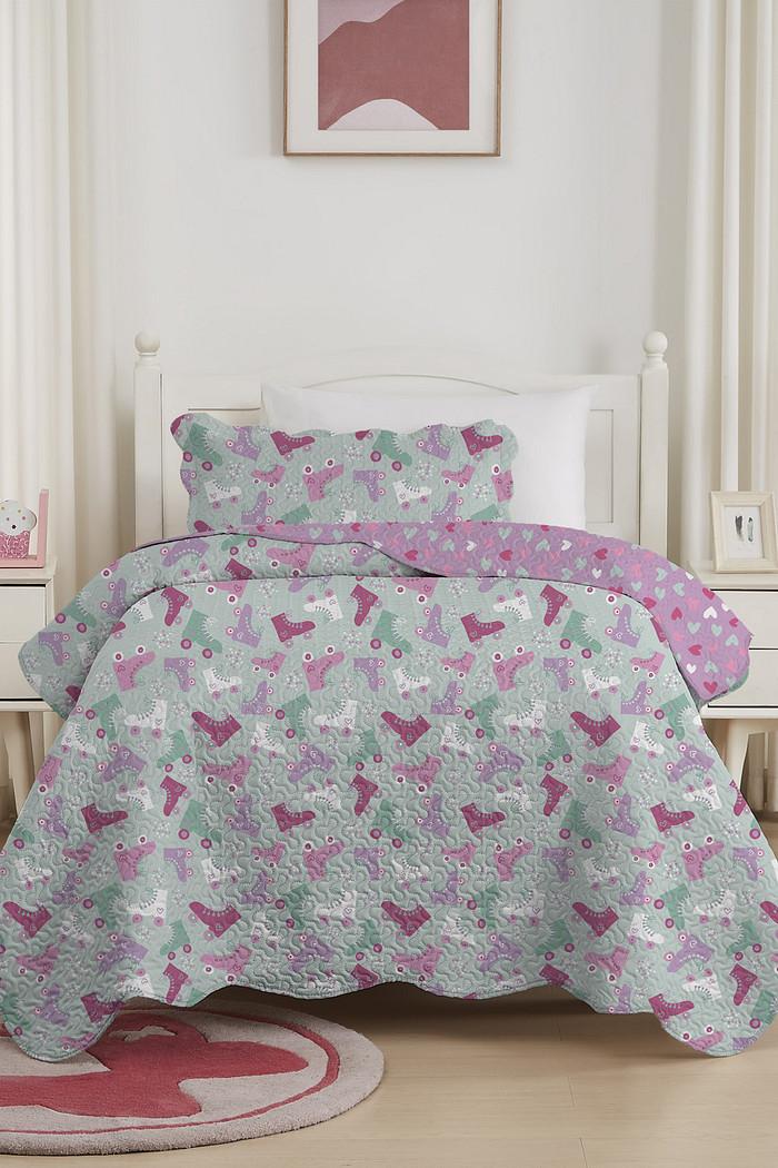 Kit Cobre Leito Colcha Infantil 2 Peças Solteiro Estampada - Patins