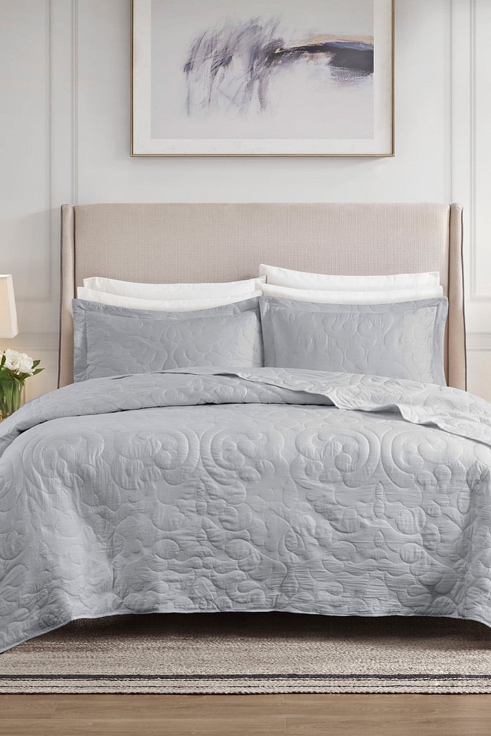 Kit Colcha King Golden Toque de Pessego Costurada - Cinza