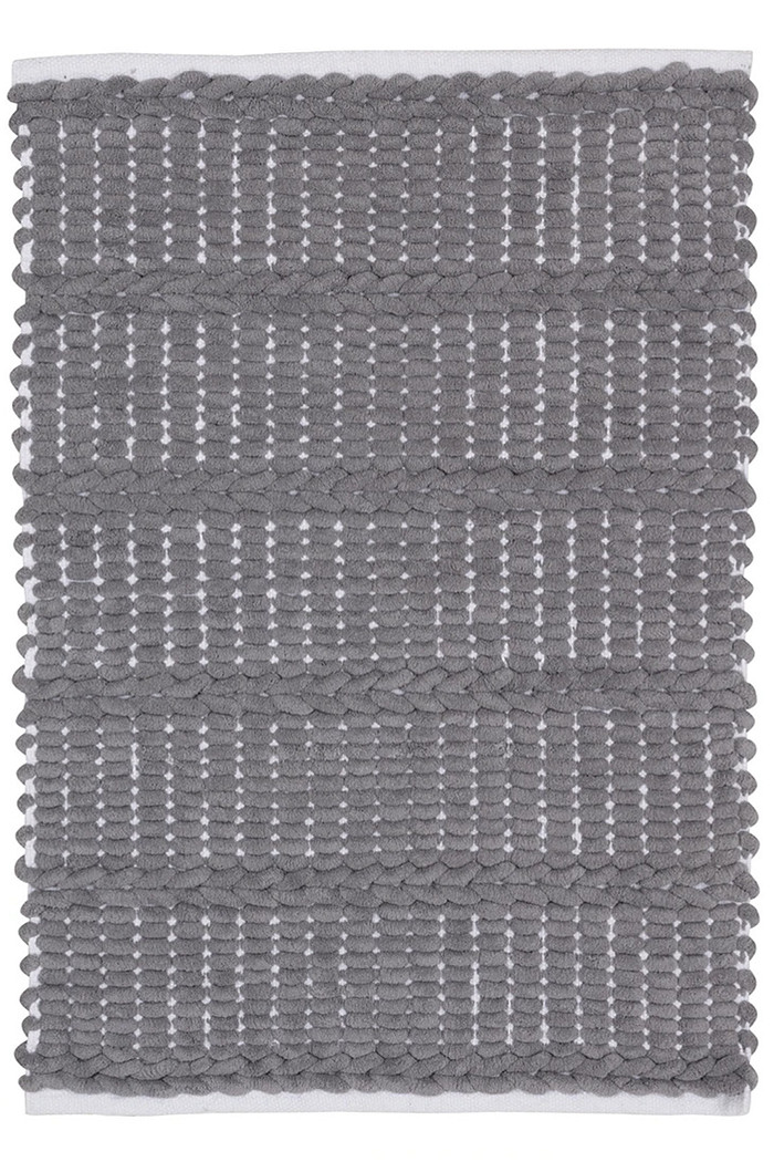 Tapete Antiderrapante Indiano Feito a Mão com Chenille Caribe -Cinza  70x50