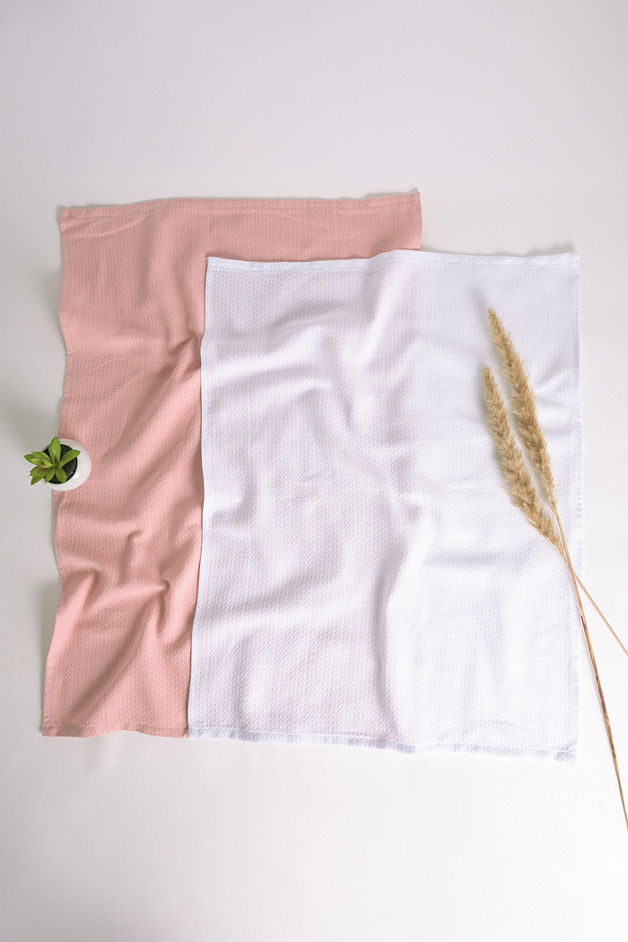 Kit Pano de Prato Copa Luiza 100% Algodão Premium 48x75 cm 2 peças - Rose e Branco