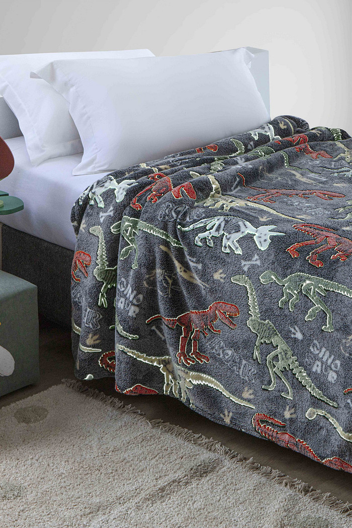 Manta Infantil Solteiro Microfibra Soft Brilha no Escuro - Dinossauros