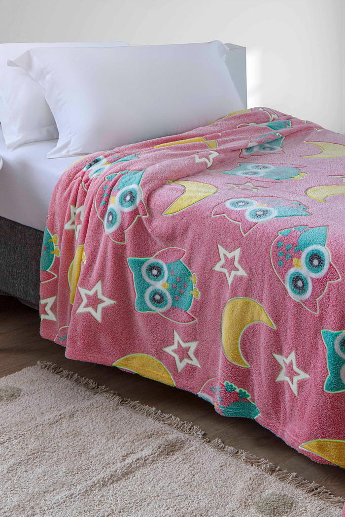 Manta Infantil Solteiro Microfibra Soft Brilha no Escuro  - Corujinha