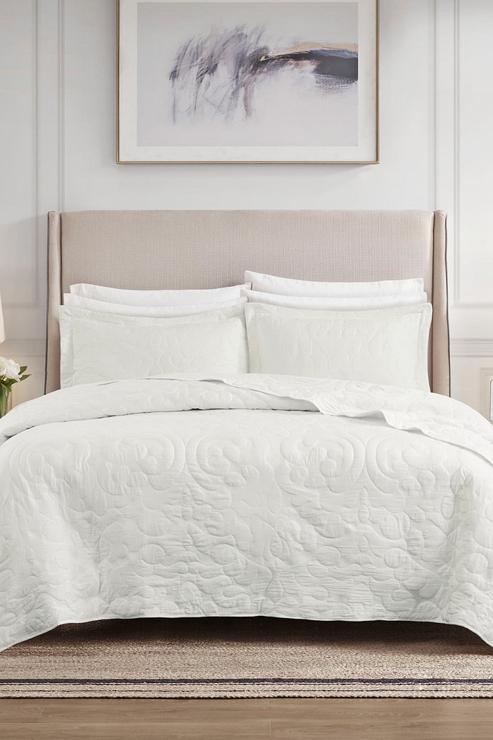 Kit Colcha Casal Golden Toque de Pessego Costurada - Branco