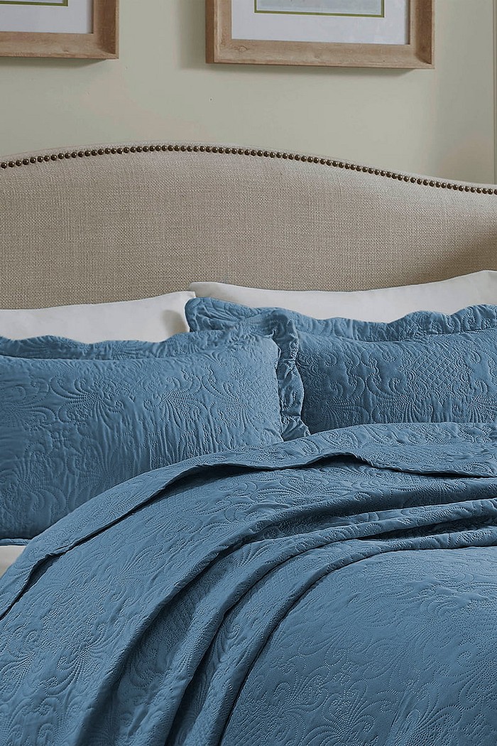 Kit 2 Porta Travesseiros Matelasse 150 Fios Microfibra 70x50cm com Aba Americana Splendor Azul