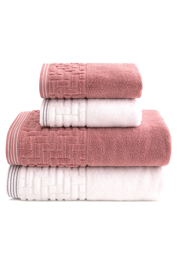 Jogo de Toalha Banho 500g 4 peças Super Soft Zero Twist Greco - Branco e Rosa