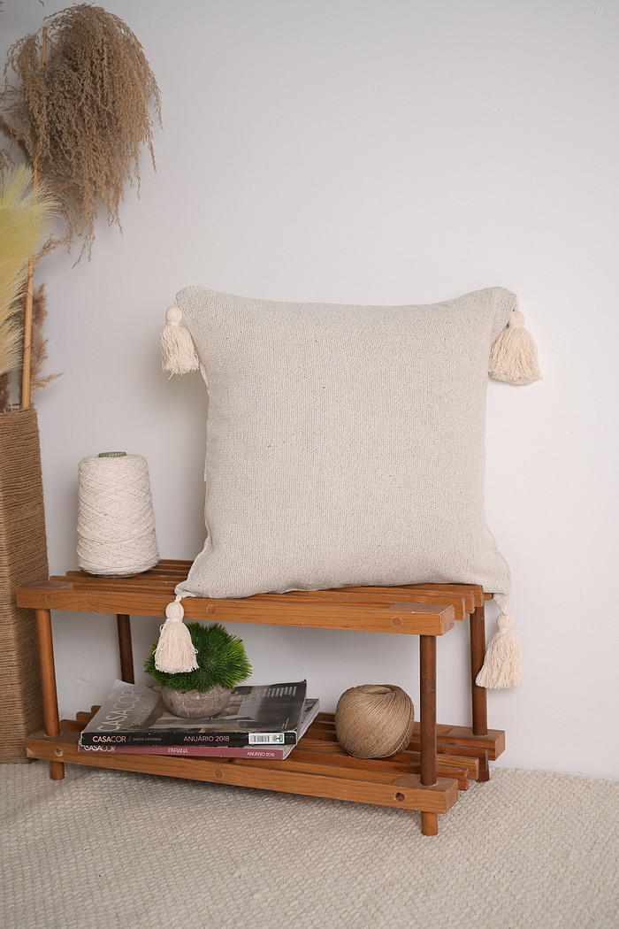 Capa de Almofada Mesclada Cinza com Pompom