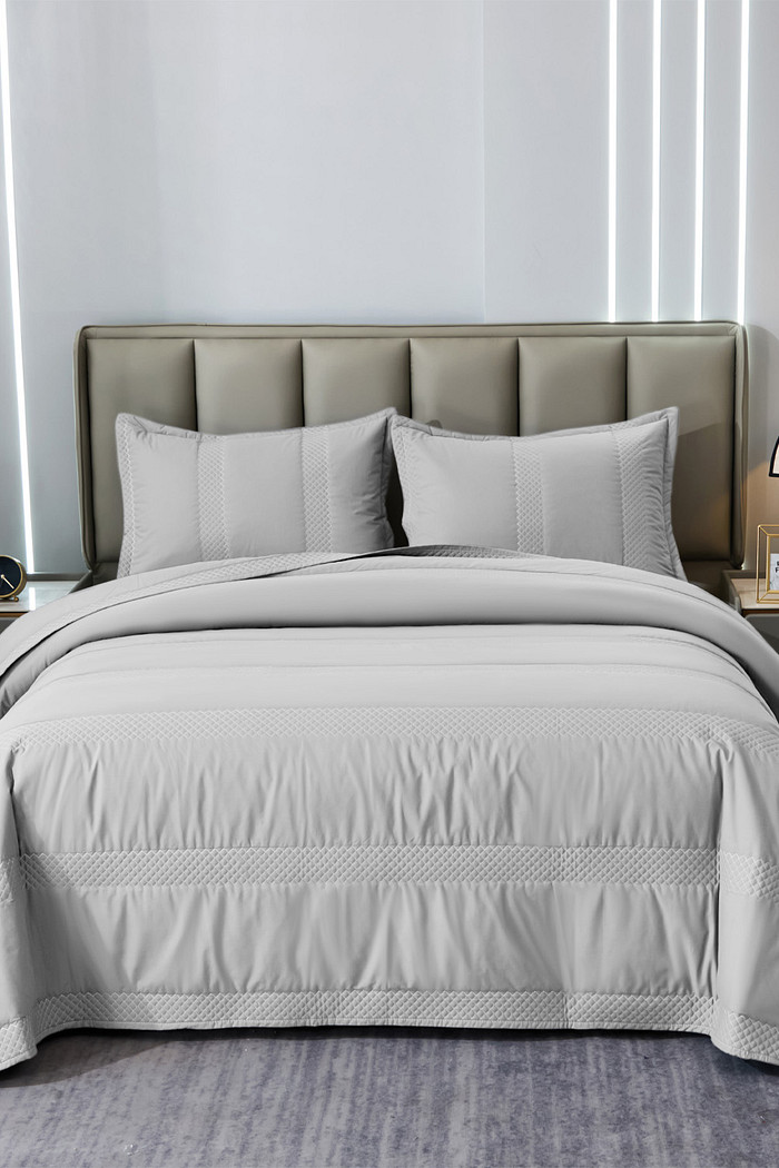 Kit Colcha Queen Essence 230 Fios Matelado Dupla Face 100% Algodão - Cinza Claro