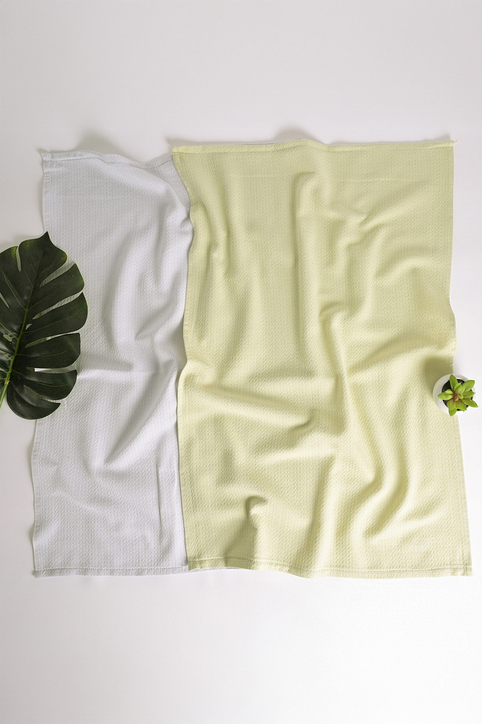 Kit Pano de Prato Copa Luiza 100% Algodão Premium 48x75 cm 2 peças - Verde e Cinza Claro