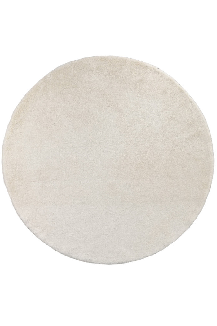 Tapete Peludo Ultra Macio Pele de Coelho Antiderrapante Off White Redondo 1,50m