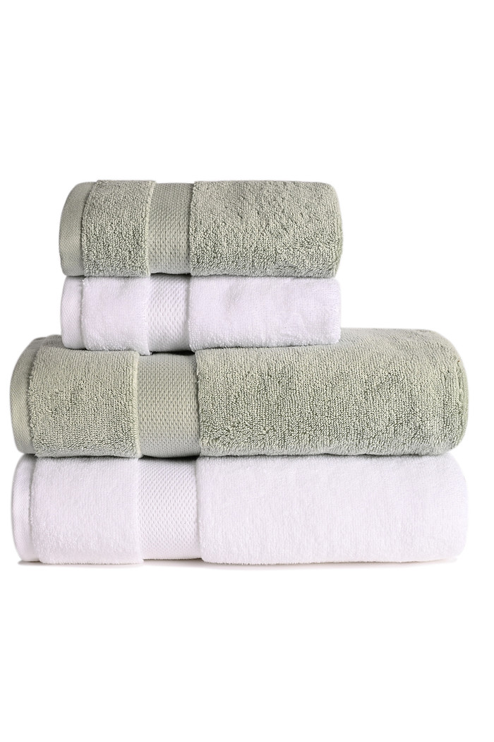 Jogo de Toalha Banhão 500g 4 peças Super Soft Zero Twist - Branco e Verde