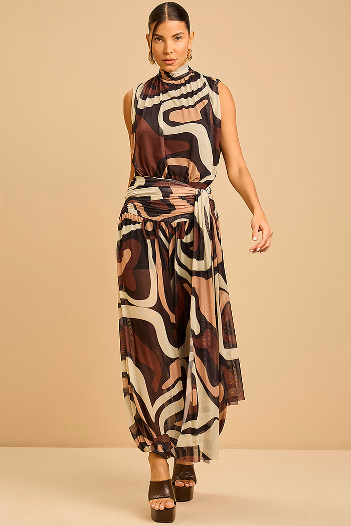 CALÇA TULE FLUIDA ESTAMPADADA