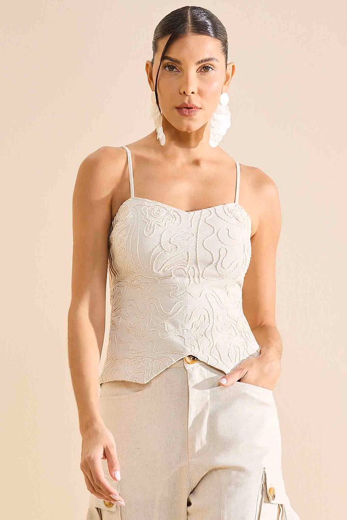 TOP CORSELET LINHO BORDADO