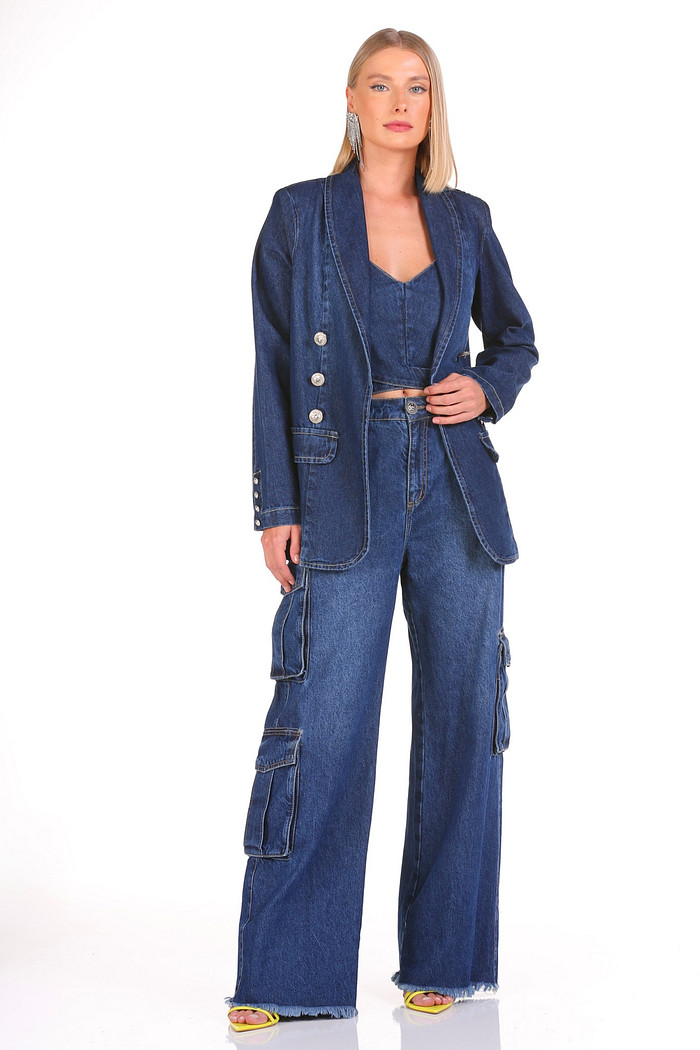Blazer Jeans Alongado Viber 123