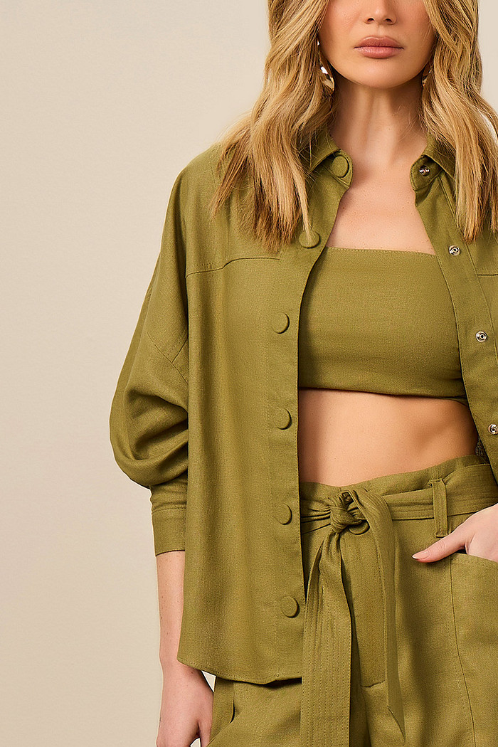 CAMISA LINHO CURTA COM TOP