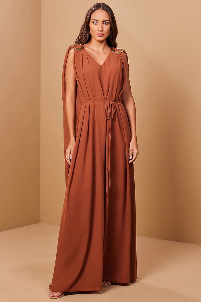 VESTIDO LONGO AMPLO CHIFFON COM METAL