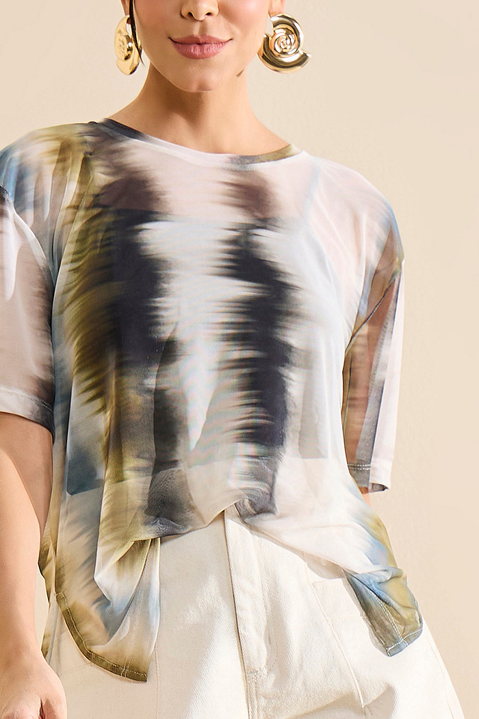 BLUSA TULE ESTAMPADO TROPICAL