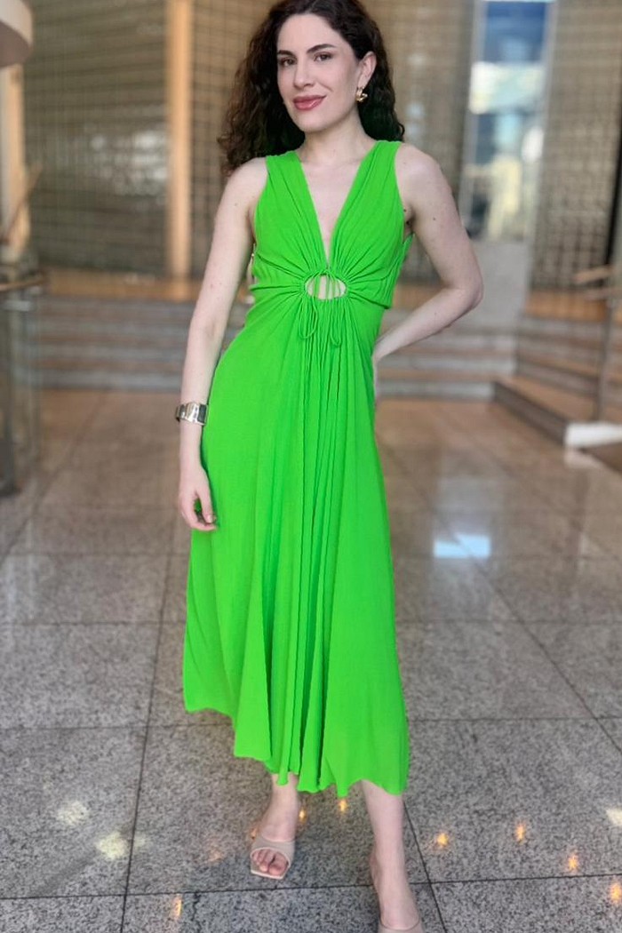 VESTIDO MIDI COULISSE VERDE CLASSICO ANIMALE