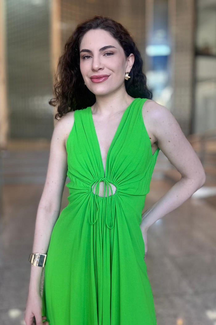 VESTIDO MIDI COULISSE VERDE CLASSICO ANIMALE